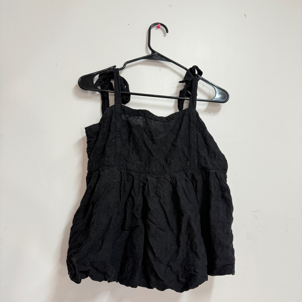 Embroidered Top Women M Y2K Black Babydoll Coquette Tie Cami Blouse